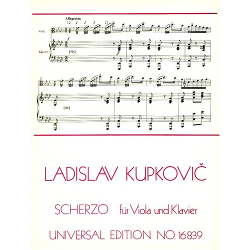 KUPROVIC Scherzo for Viola and Piano by Ladisl Kupkovic, Universal Edition, 1 Page
