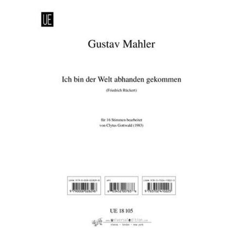Ich Bin Der Welt Abhanden Gekommen SATB A Cappella (Min 10) (Octavo)