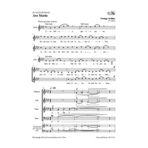 Ave Maria SATB A Cappella by George Arthur, Universal Edition, 16 Pages
