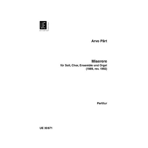 Arvo Part - Miserere for Soprano, Alto, 2 Tenors, Bass, SATB & Organ - Choral Score