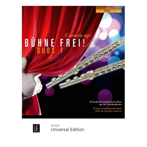 Curtain Up! Duos 1 Flute Duet by Fereshteh Rahbari, Universal Edition, 44 pages, Magic Flute on Stage series, easy to intermediate level