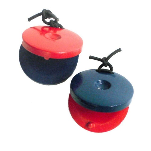Mano Percussion Wood Finger Castanets Pair Wooden Red and Blue