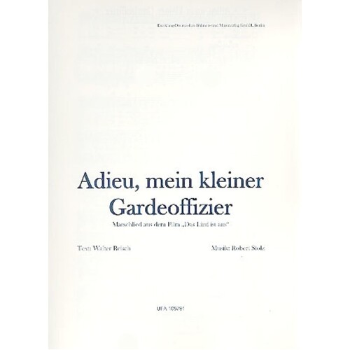 Adieu Mein Kleiner Gardeoffizier Voice/Piano (Sheet Music)