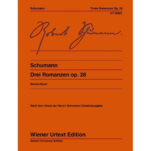 Schumann - 3 Romances Op 28 For Piano Softcover Book (Piano)