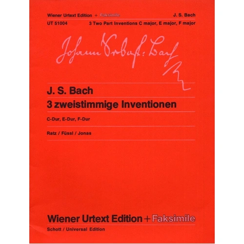 Inventions Two Part Nos 1, 6 & 8 Urtext Facsimile by Johann Sebastian Bach, 18 Pages, Wiener Urtext Edition