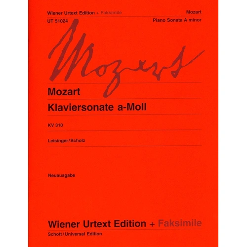 Mozart Piano Sonata in A Minor K 310 Urtext Edition with Facsimile