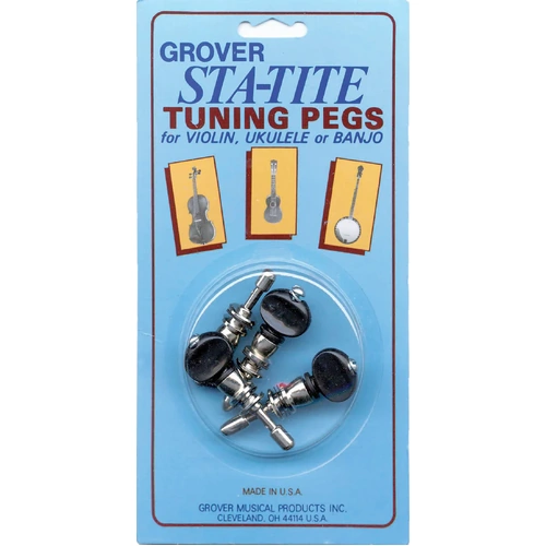 Grover 4/4 Size Violin Peg Set 4PK with Nickel Plated Finish and Black Plastic Buttons