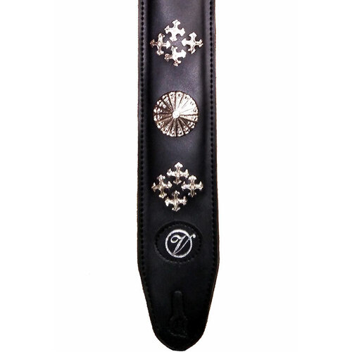 Vorson Black Leather Decorated Guitar Strap with Metal Conchos