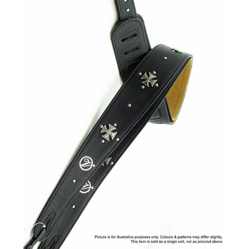 Vorson Black Leather Guitar Strap with Metal Iron Crosses Decorated