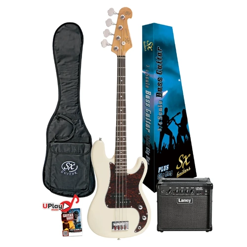 Essex SX 3/4 Bass Guitar Pack with LX15B Amp in Vintage White