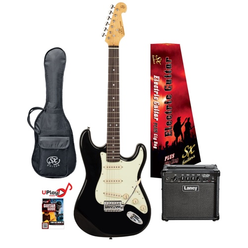 SX Vintage-Style Electric Guitar and Laney LX15 Amp Pack with Gig Bag and Online Lessons