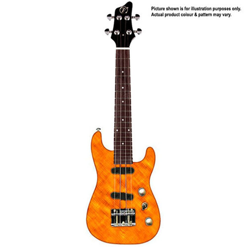 Vorson ST Style Solid Body Electric Ukulele Quilted Orange Tenor Scale with Pickups and Carry Bag
