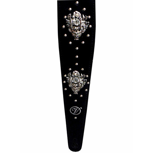 Vorson Black Leather Decorated Guitar Strap with Metal Masks