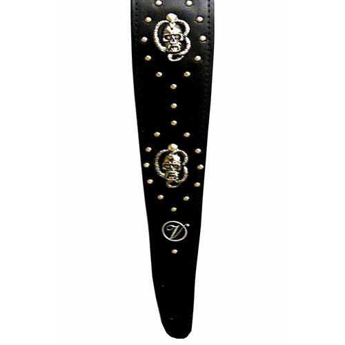 Vorson Black Leather Guitar Strap with Metal Skull Accents