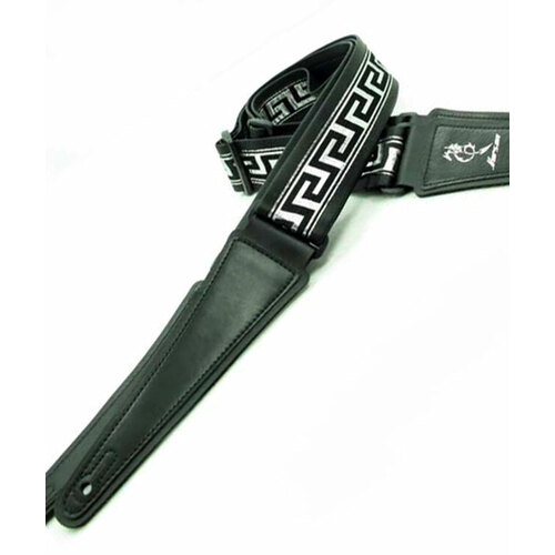 Vorson Black Leather Guitar Strap with Special Design 15 Fabric Inlay