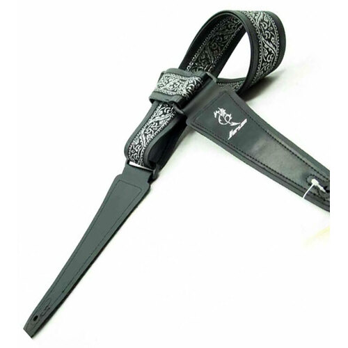 Vorson Black Leather Guitar Strap with Special Design 8 Fabric Inlay