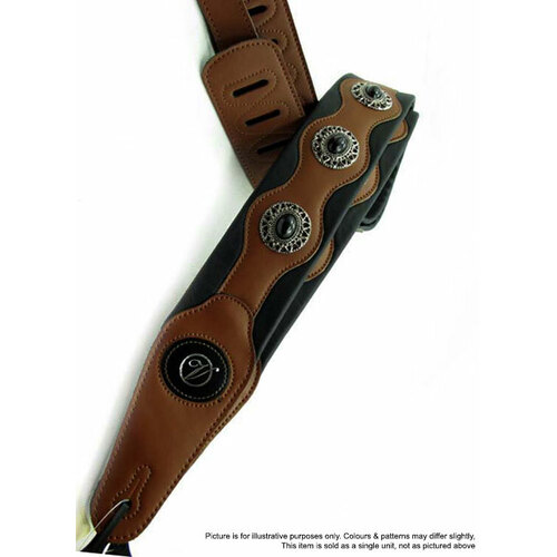 Vorson Black & Brown Leather Guitar Strap with Conchos