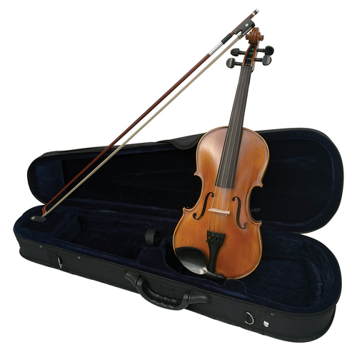 Vivo Encore 4/4 Student Violin Outfit with Shockproof Case, Ebony Fingerboard, and Hidersine Rosin Included