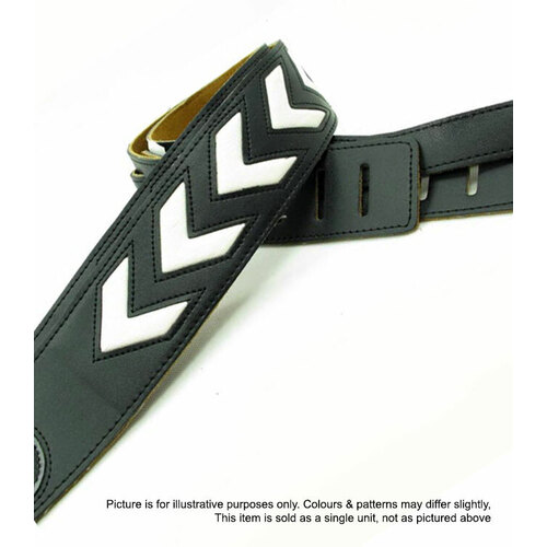 Vorson Black Leather Guitar Strap with White Arrow Design