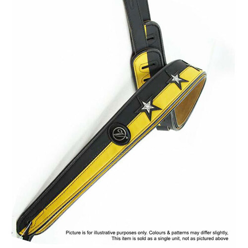 Vorson Black & Yellow Leather Guitar Strap with White Star Pattern