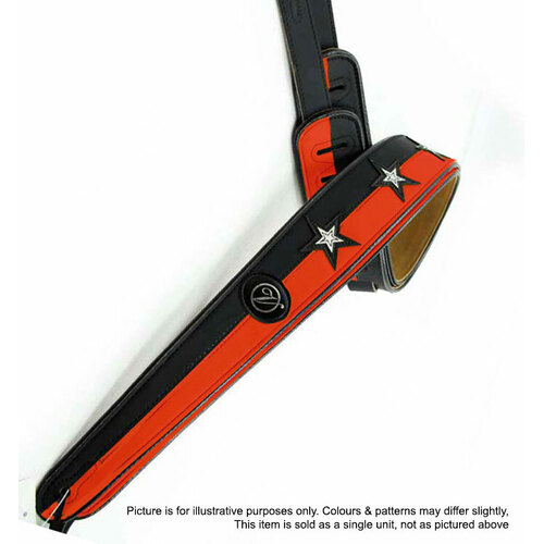 Vorson Black Red Leather Guitar Strap with White Stars