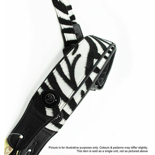 Vorson Black Leather Guitar Strap with Zebra Pattern Fur Fabric