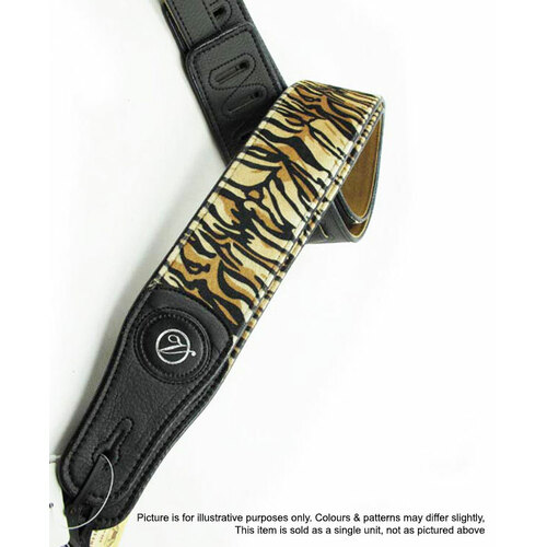 Vorson Black Leather Guitar Strap with Bengal Tiger Pattern