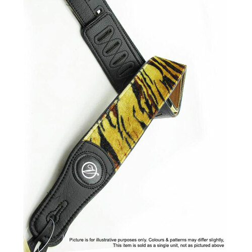 Vorson Black Leather Guitar Strap with Tiger Pattern Fur Fabric