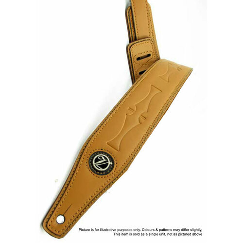 Vorson High Quality Tan Leather Guitar Strap with Stamped Tool Pattern