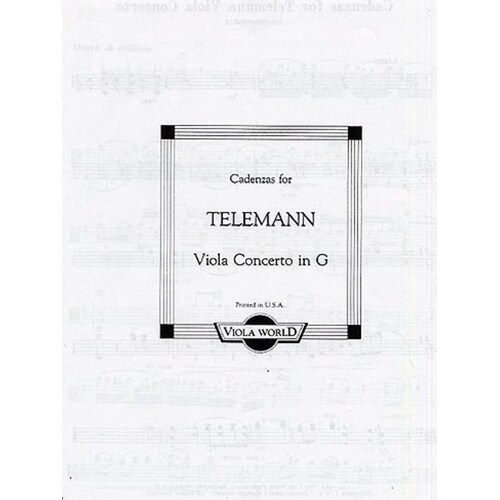 Cadenzas For Telemann Viola Concerto In G (Softcover Book)