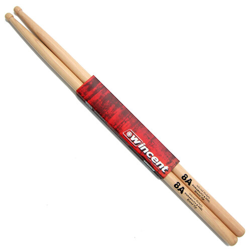 Wincent USA Hickory Round Tip 8A Drum Sticks 1-Pair with Unique Wax Protection, 16" Length, 0.551" Diameter, Ideal for Lighter Playing