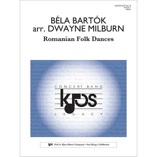 Romanian Folk Dances for Wind Band by Béla Bartók - Score and Parts, 115 Pages, Published by Neil A. Kjos Music Company