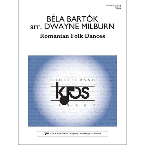 Romanian Folk Dances for Wind Band by Bela Bartok - Score and Parts, 115 Pages, Published by Neil A. Kjos Music Company