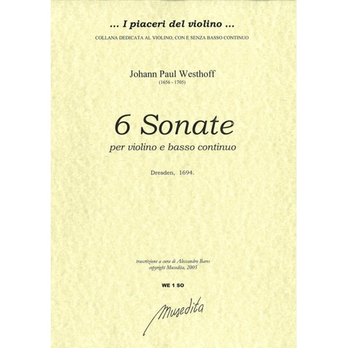 Westhoff - 6 Sonatas Violin/Bc (Dresden 1694) (Softcover Book)