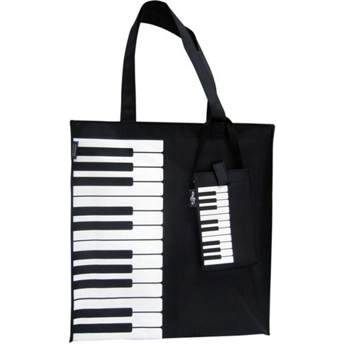Canvas Tote Bag with Keyboard/Piano Motifs, Zip Fastening, Mobile Phone Pocket, 36 x 32 x 7cm