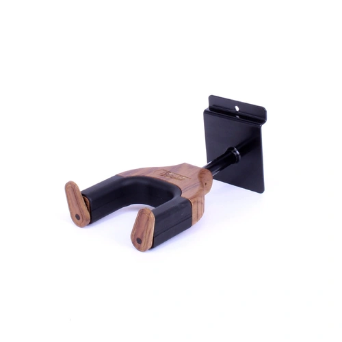 Fretz Woodie Short Self-Securing Slatwall Guitar Hanger with Rubber Yoke Support - Mahogany