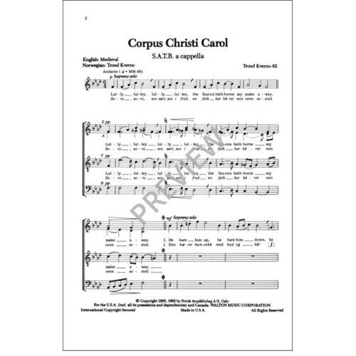 Corpus Christi Carol SATB A Cappella