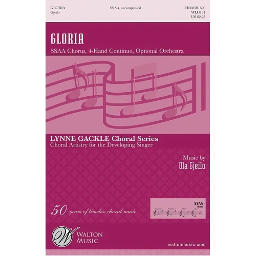 Gloria SSAA for Piano 4 Hands by Ola Gjeilo - Walton Music, 20 Pages, Duration 3:30