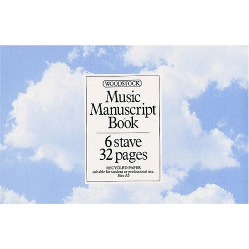 Woodstock A5 Music Manuscript Book, 6 Stave, 32 Pages, Recycled Paper