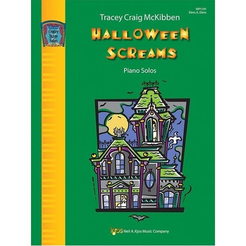 Halloween Screams Piano Solos by Tracey Craig McKibben, 24 pages, for elementary piano students, suitable for Halloween recitals.