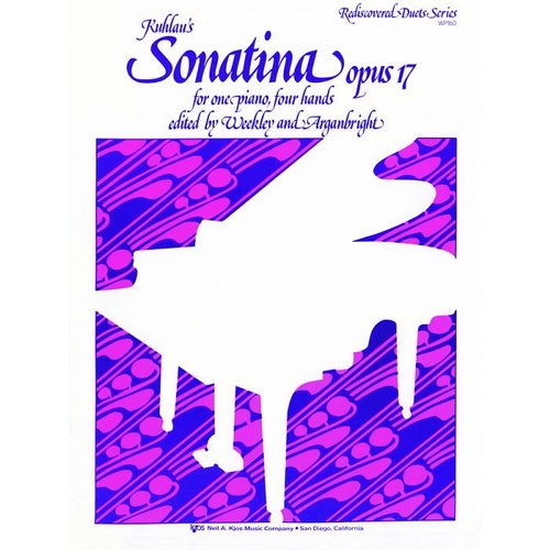 Kuhlau Sonatina Opus 17 for Piano Duet, 20 Pages, Published by Neil A. Kjos Music Company