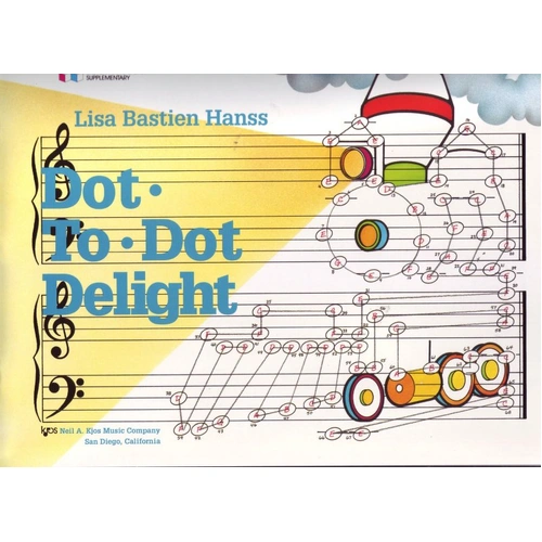 Dot to Dot Delight - Creative Piano Review Book by Lisa Bastien Hanss, 16 Pages, Note Identification, Connect Dots, Coloring Activities