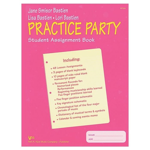 Practice Party Student Assignment Book for Piano - 48 Pages, Progress Tracking, Reference Section, Blank Keyboards, Large Staffs