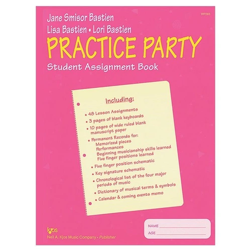 Practice Party Student Assignment Book by Neil A. Kjos Music Company - 48 Pages for Piano Learning and Progress Tracking
