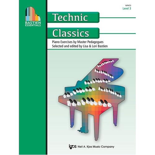 Bastien Essentials Technic Classics Level 3 by Lisa Bastien and Lori Bastien, 32 pages, 42 exercises for piano skill development.
