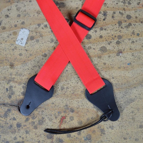 Colonial Leather Ukulele Strap - Red, 40mm Webbing, 2mm Leather Ends, Adjustable 80cm to 115cm, Made in Australia