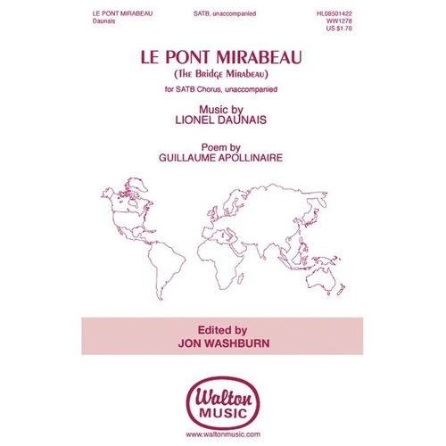 Le Pont Mirabeau SATB Choral Score by Lionel Daunais, Walton Music, 8 Pages, French with English Translation