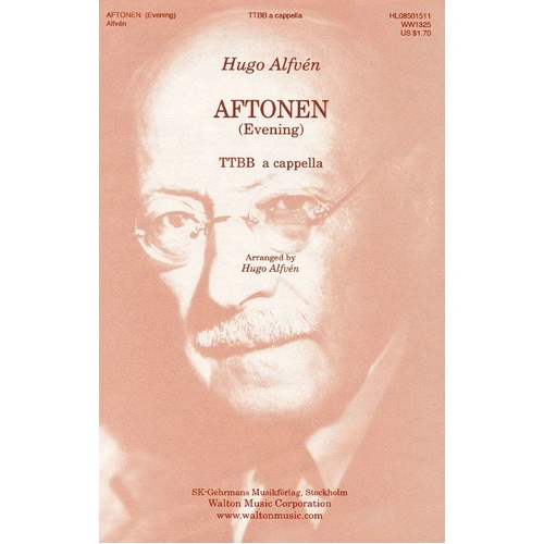 AFTONEN (EVENING) TTBB Choral Score by Hugo Alfvn, Walton Music, 8 Pages, Male Voices, Swedish with English Lyrics by Norman Luboff