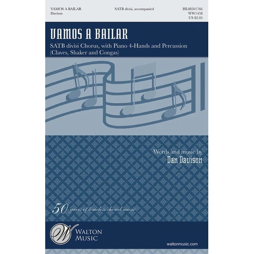 Vamos a Bailar SATB Choral Score by Dan Davison, 24 Pages, Latin-Flavored, Includes Piano & Percussion Parts