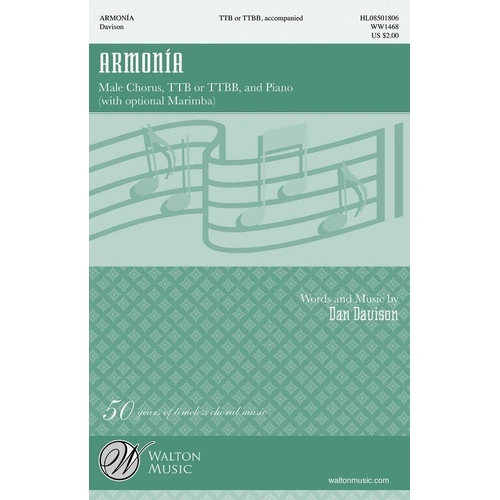 Armonia TTBB Choral Score by Dan Davison - Walton Music, 12 Pages, Duration: 3:35, Ideal for Men's Choirs